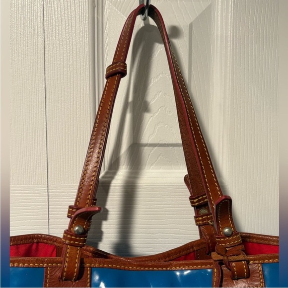 Dooney & Bourke Glossy Blue and Brown Tote - Picture 9 of 13